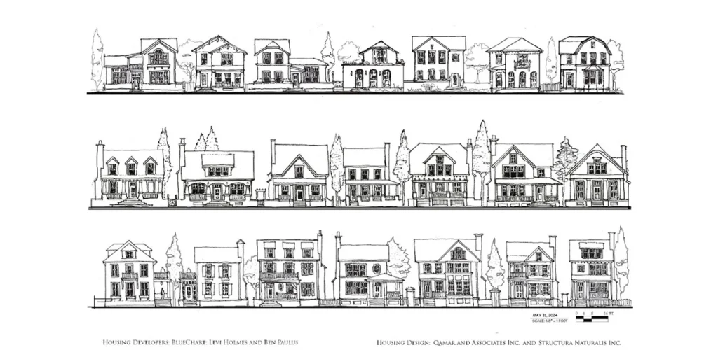 Artist sketches of single-family homes at Vista Field